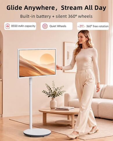 KTC MEGAPAD 32 Inch 4K Smart Portable Touchscreen TV on Wheels, A32Q7S | Android OS EDLA, 8+128GB, Rolling TV on Wheels w/ Speakers & Webcam, Type-C HDMI USB Port, Built-in Battery, Voice Remote in Kuwait