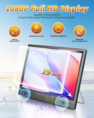NORTHING 19.5" Portable TV with Antenna, 8000mAH Built-in Power Operated TV | Full HD 1080P Small Kitchen TV with Antenna/HDMI/USB/AV Input, for Camping Kitchen Patio RV Indoor/Outdoor in Saudi Arabia