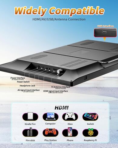 NORTHING 19.5" Portable TV with Antenna, 8000mAH Built-in Power Operated TV | Full HD 1080P Small Kitchen TV with Antenna/HDMI/USB/AV Input, for Camping Kitchen Patio RV Indoor/Outdoor in Saudi Arabia