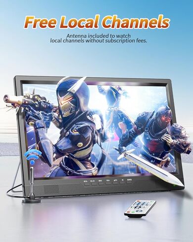 NORTHING 19.5" Portable TV with Antenna, 8000mAH Built-in Power Operated TV | Full HD 1080P Small Kitchen TV with Antenna/HDMI/USB/AV Input, for Camping Kitchen Patio RV Indoor/Outdoor in Saudi Arabia