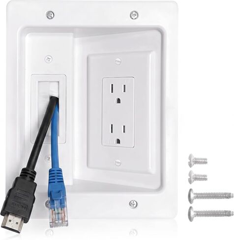 in-Wall Cable Concealer Management Kit, Recessed Outlet Box Mount Behind TV | Hide Cables Behind The Wall, Pass Through Wall Plate Insert for TV HDMI, Power, Ethernet, Home Theater Speaker Systems in Saudi Arabia