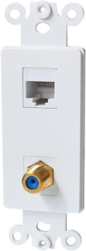 Coax CAT6 Wall Plate Insert - Ethernet Coaxial Insert Wall Jack Insert Cover Plate Female to Female for Midsize/Oversize Wallplate - White in Saudi Arabia