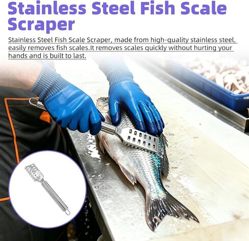 2 Pack Silicone Fishing Net Kit, with Gloves and Fish Scraper | Suitable for kitchen seafood prep and outdoor fishing, covers fish handling and cleaning tasks in Saudi Arabia