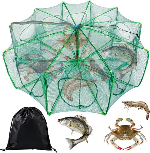 Fishing Bait Trap, 10-Hole 10-Sided Foldable Fishing Net Trap, Portable Nylon Mesh Collapsible Fish Trap with Storage Bag for Minnow Crab Shrimp Crawfish, Freshwater Saltwater in Saudi Arabia