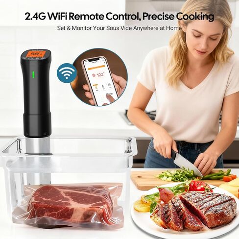 WiFi Sous Vide Cooker 2.4G, 1000W, Ultra-Quiet, 3D Fast Heating | App Remote Control Sous Vide Machine, 18 APP Recipes, 3D Water Circulation, 100-Hour Timer&Calibration, Stainless Steel in Saudi Arabia
