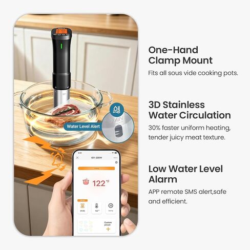 WiFi Sous Vide Cooker 2.4G, 1000W, Ultra-Quiet, 3D Fast Heating | App Remote Control Sous Vide Machine, 18 APP Recipes, 3D Water Circulation, 100-Hour Timer&Calibration, Stainless Steel in Saudi Arabia