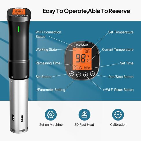 WiFi Sous Vide Cooker 2.4G, 1000W, Ultra-Quiet, 3D Fast Heating | App Remote Control Sous Vide Machine, 18 APP Recipes, 3D Water Circulation, 100-Hour Timer&Calibration, Stainless Steel in Saudi Arabia