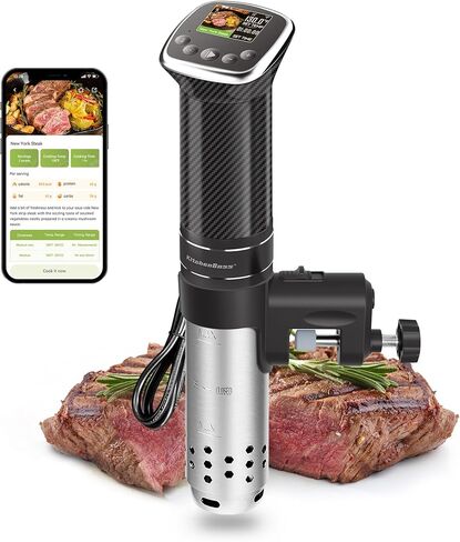 KitchenBoss WiFi Sous Vide Cooker Ultra-quiet 1100W Sous Vide G322PT | Precision Cooking Machine Built-in TFT Recipes, IPX7 Waterproof Immersion Circulator Precise Temp APP Control, Carbon Black in Saudi Arabia