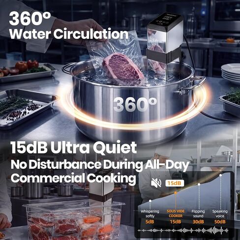 1600W Commercial Sous Vide Cooker, Immersion Circulator with One-Way Air Vent for Efficient Heat Dissipation, 360° Water Circulation, Precise Temp Control for Restaurant Home Use (Dark Silver, 1600W) in Saudi Arabia