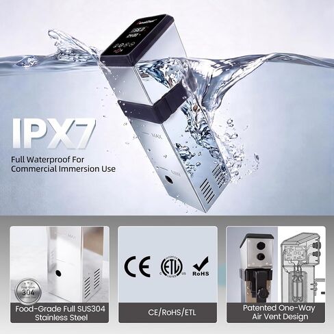 1600W Commercial Sous Vide Cooker, Immersion Circulator with One-Way Air Vent for Efficient Heat Dissipation, 360° Water Circulation, Precise Temp Control for Restaurant Home Use (Dark Silver, 1600W) in Saudi Arabia