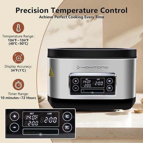 Homtone Sous Vide Cooker, 8 Quart All-in-One Design with Precise Temperature Control, 3D Water Circulation, Easy Setup 1000W for Steak Chicken Meal Prep in Kuwait