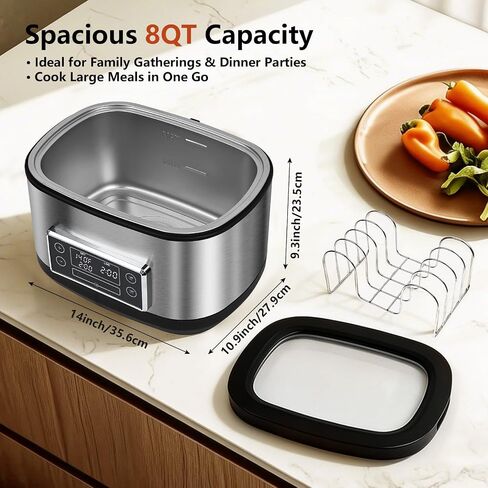 Homtone Sous Vide Cooker, 8 Quart All-in-One Design with Precise Temperature Control, 3D Water Circulation, Easy Setup 1000W for Steak Chicken Meal Prep in Kuwait