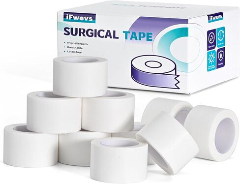 Paper Medical Tape, 10 Rolls 1" x 10 Yards, Latex Free Surgical Tape | Hypoallergenic Soft Paper Surgical Tape, Applicable to Surgical Tape for Skin, Dressings, Wound First Aid Tape in Kuwait