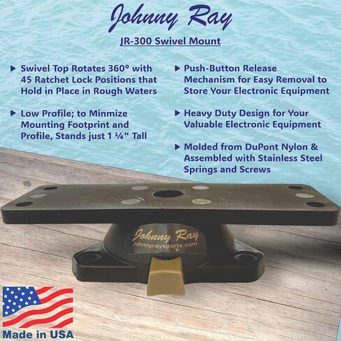Johnny Ray JR-300 Fish Finder Mount and Depth Finder Mount | Heavy Duty Marine Electronics & Sonar Bracket for Boats, 360° Rotating Quick Release Swivel Base in Kuwait