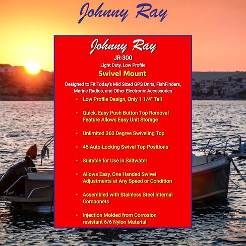 Johnny Ray JR-300 Fish Finder Mount and Depth Finder Mount | Heavy Duty Marine Electronics & Sonar Bracket for Boats, 360° Rotating Quick Release Swivel Base in Kuwait