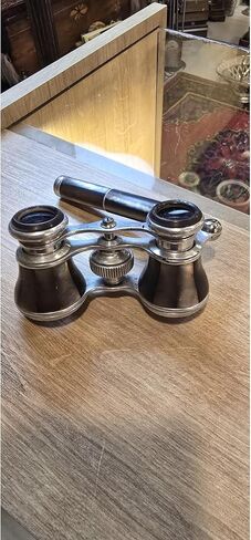 Antique Opera Glasses Coffee Finish Decorative Collectible Vintage Model with Telescopic Handle for Display Home Office Stage Themed Decor - Ecru in Kuwait