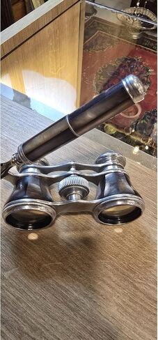 Antique Opera Glasses Coffee Finish Decorative Collectible Vintage Model with Telescopic Handle for Display Home Office Stage Themed Decor - Ecru in Kuwait