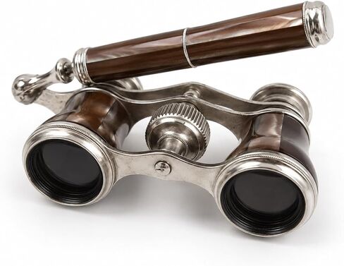 Antique Opera Glasses, Coffee-Coated Decorative Collectible, Vintage Brass Finish, Telescopic Handle, Appropriate for Display, Collection, and Vintage Themed Decor - Ecru in Kuwait