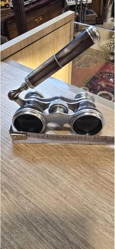 Antique Opera Glasses, Coffee-Coated Decorative Collectible, Vintage Brass Finish, Telescopic Handle, Appropriate for Display, Collection, and Vintage Themed Decor - Ecru in Kuwait