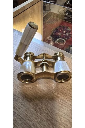 SODEF Antique Opera Glasses - Brass Body Collector's Piece with Decorative Finish, Vintage Style for Theater, Opera, 3.9 inches Wide - Cream in Kuwait