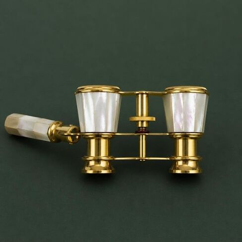Brass Opera Glasses with Mother of Pearl Inlay, 2X Magnification | Solid Brass Construction, Central Focusing Wheel, Handmade Craftsmanship, Victorian Style Design, Approx. 5 x 10 cm in Kuwait