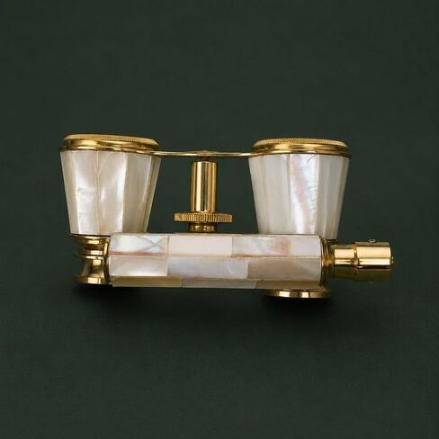 Brass Opera Glasses with Mother of Pearl Inlay, 2X Magnification | Solid Brass Construction, Central Focusing Wheel, Handmade Craftsmanship, Victorian Style Design, Approx. 5 x 10 cm in Kuwait