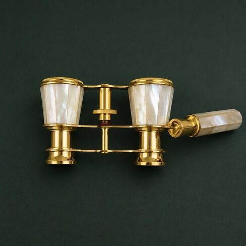 Brass Opera Glasses with Mother of Pearl Inlay, 2X Magnification | Solid Brass Construction, Central Focusing Wheel, Handmade Craftsmanship, Victorian Style Design, Approx. 5 x 10 cm in Kuwait