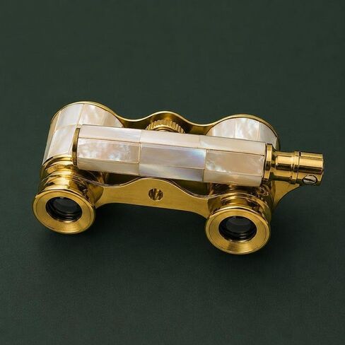 Brass Opera Glasses with Mother of Pearl Inlay, 2X Magnification | Solid Brass Construction, Central Focusing Wheel, Handmade Craftsmanship, Victorian Style Design, Approx. 5 x 10 cm in Kuwait