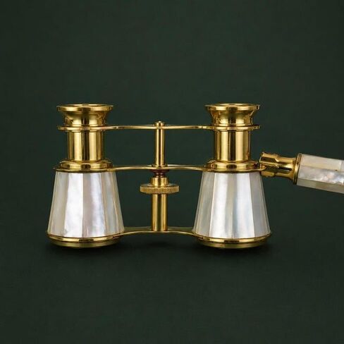 Brass Opera Glasses with Mother of Pearl Inlay, 2X Magnification | Solid Brass Construction, Central Focusing Wheel, Handmade Craftsmanship, Victorian Style Design, Approx. 5 x 10 cm in Kuwait