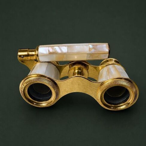 Brass Opera Glasses with Mother of Pearl Inlay, 2X Magnification | Solid Brass Construction, Central Focusing Wheel, Handmade Craftsmanship, Victorian Style Design, Approx. 5 x 10 cm in Kuwait