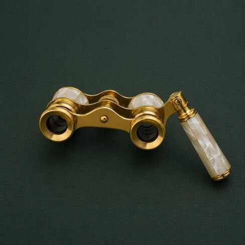 Brass Opera Glasses with Mother of Pearl Inlay, 2X Magnification | Solid Brass Construction, Central Focusing Wheel, Handmade Craftsmanship, Victorian Style Design, Approx. 5 x 10 cm in Kuwait