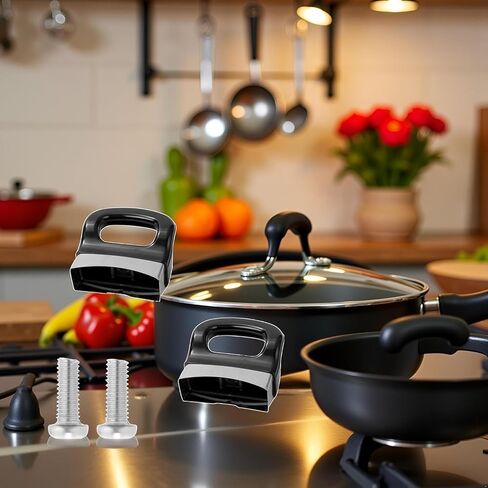 2Pcs Black Replacement Handles for Pots, Heat-Resistant & Anti-Skid, Metal Pressure Pan Ear Replacement Universal Pan Side Handle for Home Kitchen Cookware,for Single-Hole Pots in Saudi Arabia