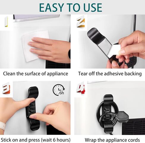 Cord Organizer for Appliance Stick On- Kitchen Appliances Cord Winder, Convenient Cord Wrapper for Mixer, Air Fryers, Juicers, Coffee Machines, Blender, Air Fryers, Black 6Packs in Saudi Arabia