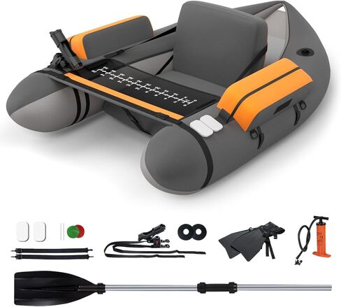 Fishing Float Tube, Fishing with Pump, PP Flippers for Adult | 600D Fabric Belly Boats Fishing w/Aluminum Paddle, Fishhook Pieces, Straps, Rod Holder, Inflatable Fishing Boat for River in Saudi Arabia