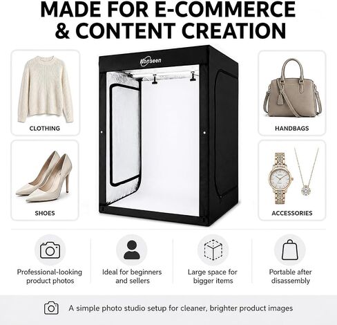 Large Photo Studio Light Box 47x39x78in,Dimmable Product Photography Light Box with LED Lights,3 Black White Blue PVC Backdrops,Assembly Frame and Carry Bag,Portable Shooting Tent for Clothe Shoes Bag in Saudi Arabia