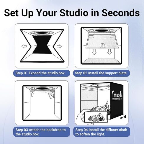 12" Photo Light Box for Trading Cards, Jewelry & Small Product Photography | CRI95 LEDs, 3 Color Modes, 10%-100% Brightness, Foldable Design, Anti-Glare Diffuser, 6 PVC Backdrops in Saudi Arabia