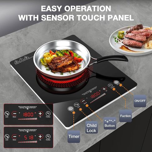 VBGK Single Burner Electric Cooktop,110V 1800W Electric Stove Top with LED Touch Control,Single electric burner 9 Power Levels, 4 hTimer, Safety Lock,Overheat protection in Saudi Arabia