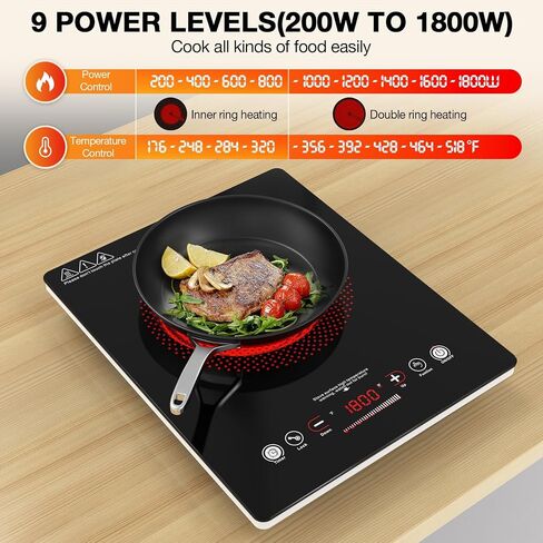 VBGK Single Burner Electric Cooktop,110V 1800W Electric Stove Top with LED Touch Control,Single electric burner 9 Power Levels, 4 hTimer, Safety Lock,Overheat protection in Saudi Arabia