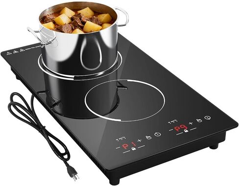 Induction Cooktop 12", GTKZW Double Induction Cooktop 2 Burner 110v-120v Electric Stove Top, Countertop and Built-in, 9 Power Levels, Child Lock, 120 Mins Timer in Kuwait