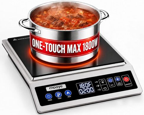 Induction Cooktop Portable Induction Burner Countertop One-Touch Max Power 1800W, 12-Hour Timer Precise Temperature Control Stainless Steel Hot Plate Low-Noise Electric Cooktop for Home-Regular in Kuwait