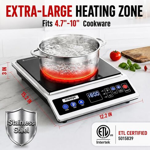 Induction Cooktop Portable Induction Burner Countertop One-Touch Max Power 1800W, 12-Hour Timer Precise Temperature Control Stainless Steel Hot Plate Low-Noise Electric Cooktop for Home-Regular in Kuwait