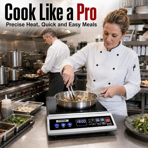 Induction Cooktop Portable Induction Burner Countertop One-Touch Max Power 1800W, 12-Hour Timer Precise Temperature Control Stainless Steel Hot Plate Low-Noise Electric Cooktop for Home-Regular in Kuwait