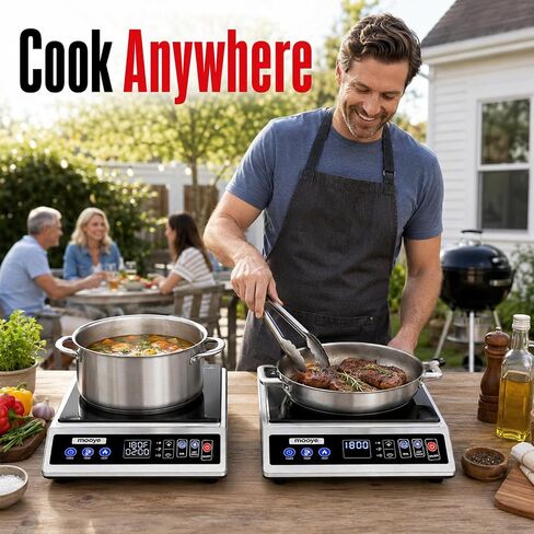 Induction Cooktop Portable Induction Burner Countertop One-Touch Max Power 1800W, 12-Hour Timer Precise Temperature Control Stainless Steel Hot Plate Low-Noise Electric Cooktop for Home-Regular in Kuwait