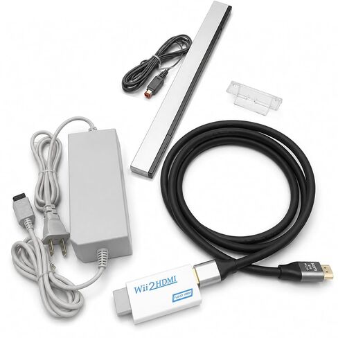 Wii Accessories, AC Power Cord, Wii to HDMI Adapter, USB Motion Sensor Bar | 4-IN1, Wii Sensor Bar, AC Power Supply, Wii to HDMI Adapter Converter with HDMI Cable for Nintendo Wii Console, Sport Games in Saudi Arabia