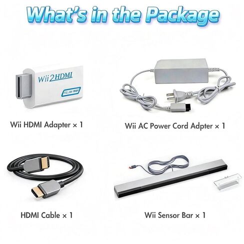 Wii Accessories, AC Power Cord, Wii to HDMI Adapter, USB Motion Sensor Bar | 4-IN1, Wii Sensor Bar, AC Power Supply, Wii to HDMI Adapter Converter with HDMI Cable for Nintendo Wii Console, Sport Games in Saudi Arabia