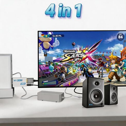 Wii Accessories, AC Power Cord, Wii to HDMI Adapter, USB Motion Sensor Bar | 4-IN1, Wii Sensor Bar, AC Power Supply, Wii to HDMI Adapter Converter with HDMI Cable for Nintendo Wii Console, Sport Games in Saudi Arabia