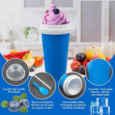 2PCS Slushie Maker Cup,DIY Magic Quick Frozen Smoothies Cups for Homemade Milk Shake Ice Cream Maker, Cooling Cups, Double Layer Squeeze Slushy Maker Cup,Birthday Funny Gifts for Mom Dad, Boy, Girls in Saudi Arabia