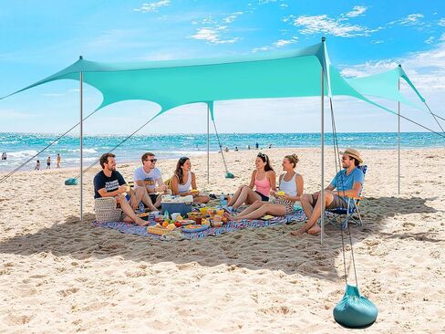 Beach Tent Shade Canopy, 14 x 11FT Oversized Beach Canopy with 8 Sandbags, UPF 50+ Protection Outdoor Beach Tent Sun Shelter for Camping Trips, Fishing, Backyard - Superior Wind Resistance in Saudi Arabia