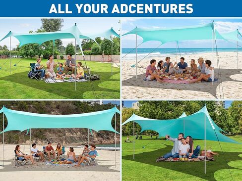 Beach Tent Shade Canopy, 14 x 11FT Oversized Beach Canopy with 8 Sandbags, UPF 50+ Protection Outdoor Beach Tent Sun Shelter for Camping Trips, Fishing, Backyard - Superior Wind Resistance in Saudi Arabia