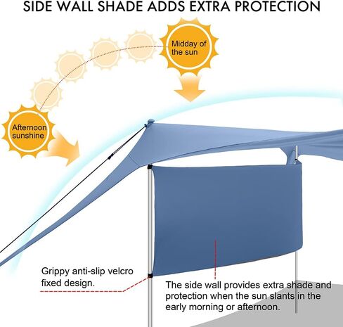Beach Canopy Tent Shade with Sidewalls 10x10FT, 6.6FT Tall, UPF50+ Sun Shelter, Windproof & Water Resistant, Includes Guylines Sand Shovel Stability Poles, Easy Up for Beach Outdoor Camping Backyard in Saudi Arabia
